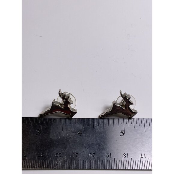 Reindeer Stud Earrings Silver Tone Metal With Clear Backing For Holiday & Everyd - Picture 4 of 4